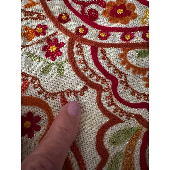 VTG Pier 1 Round Boho Ruffle Pillow Set Red Polka Dot Embroidered Floral Design - Picture 9 of 16